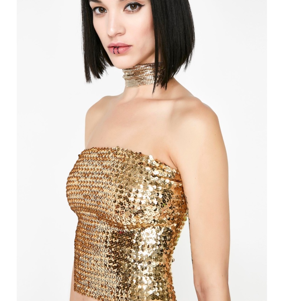 Gold Stretch Sequin Tube Top One Size Fits All